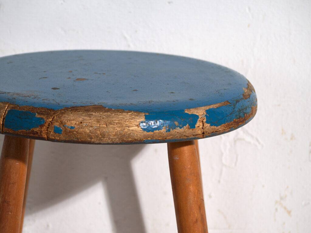 Antique wooden stool with a round seat – Central Europe, around 1950