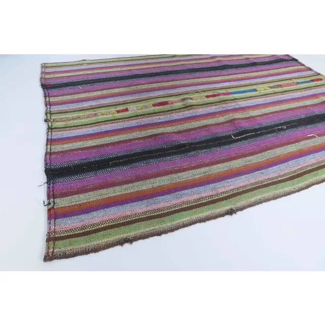 Vintage Turkish Hand-Knotted Wool Cotton Purple Kilim Area Rug 148x205