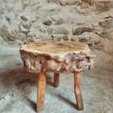 Brutalist stool in solid cherry wood – France circa 1900