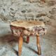 Brutalist stool in solid cherry wood – France circa 1900