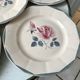 Set of 6 flat plates Digoin Sarreguemines pink and blue flowers 40s