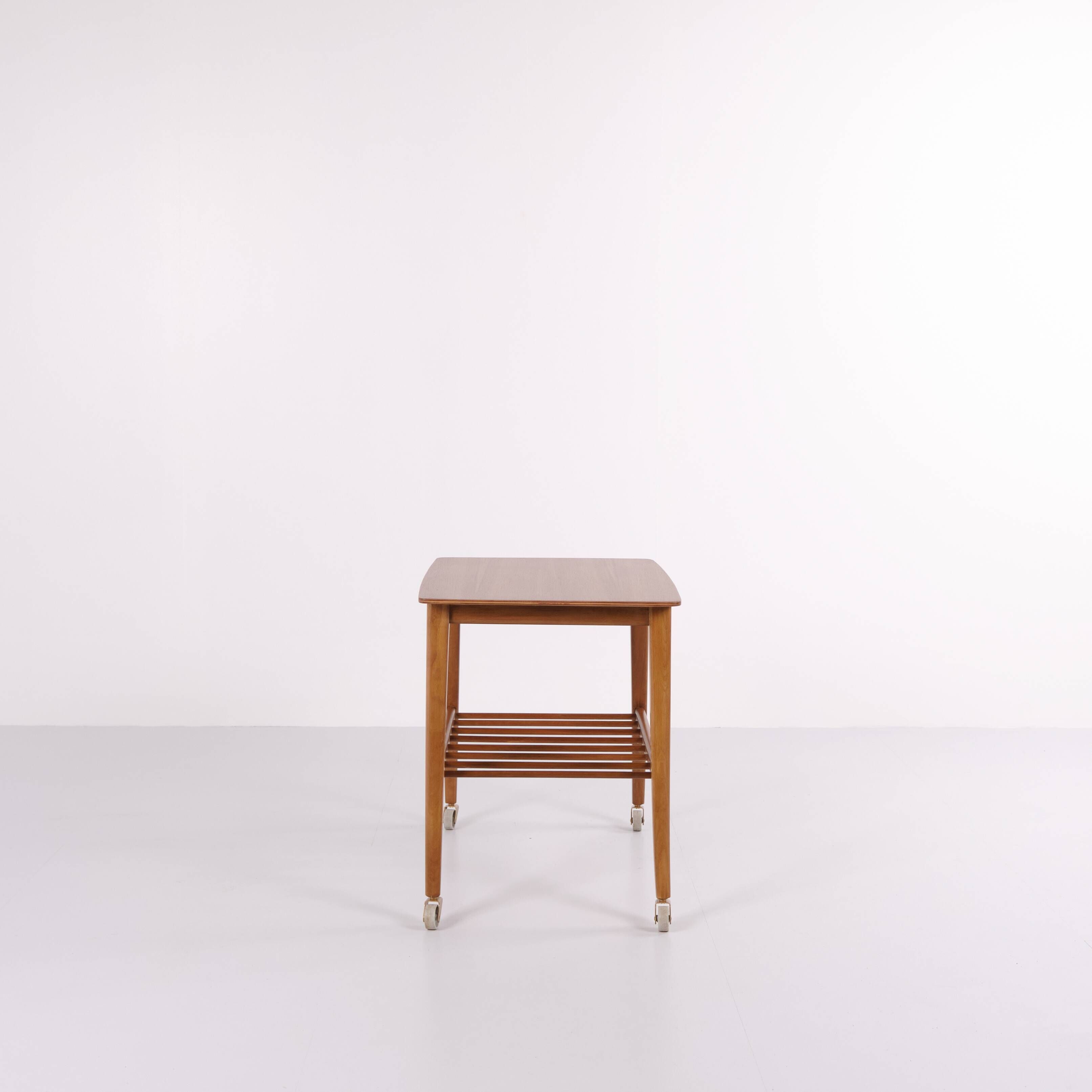 Side table with shelf on wheels - teak - Danish design - 1960s