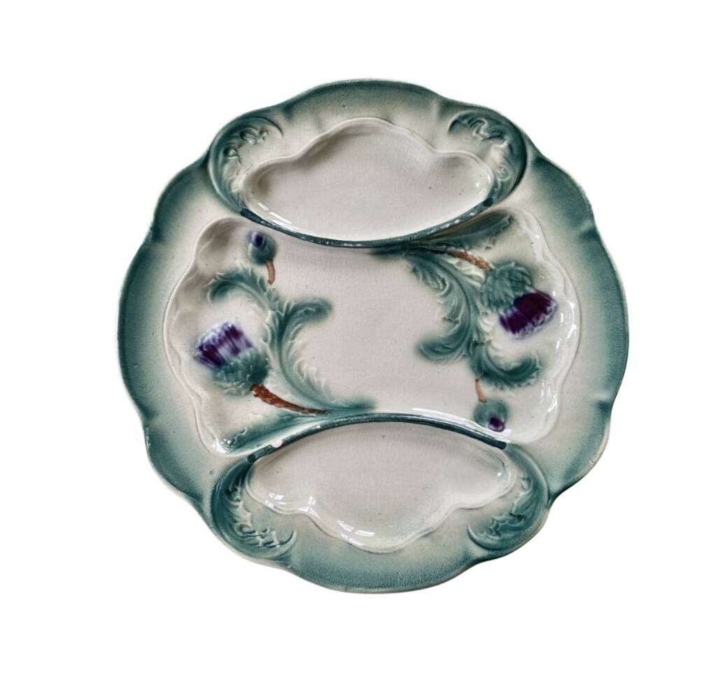 Artichoke plate Digoin in majolica faience barbotine