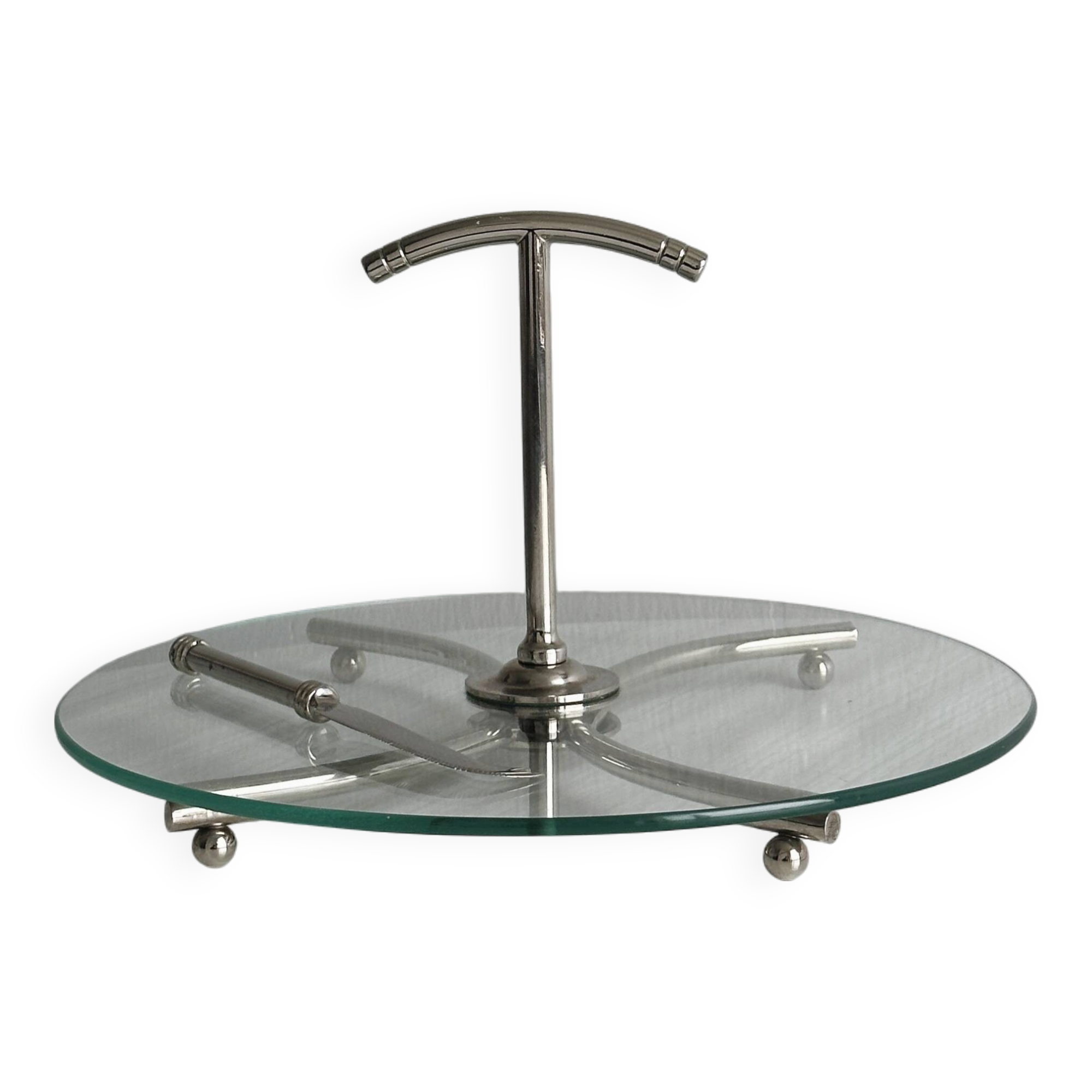 Glass and silver metal cheese dish