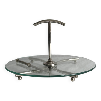 Glass and silver metal cheese dish
