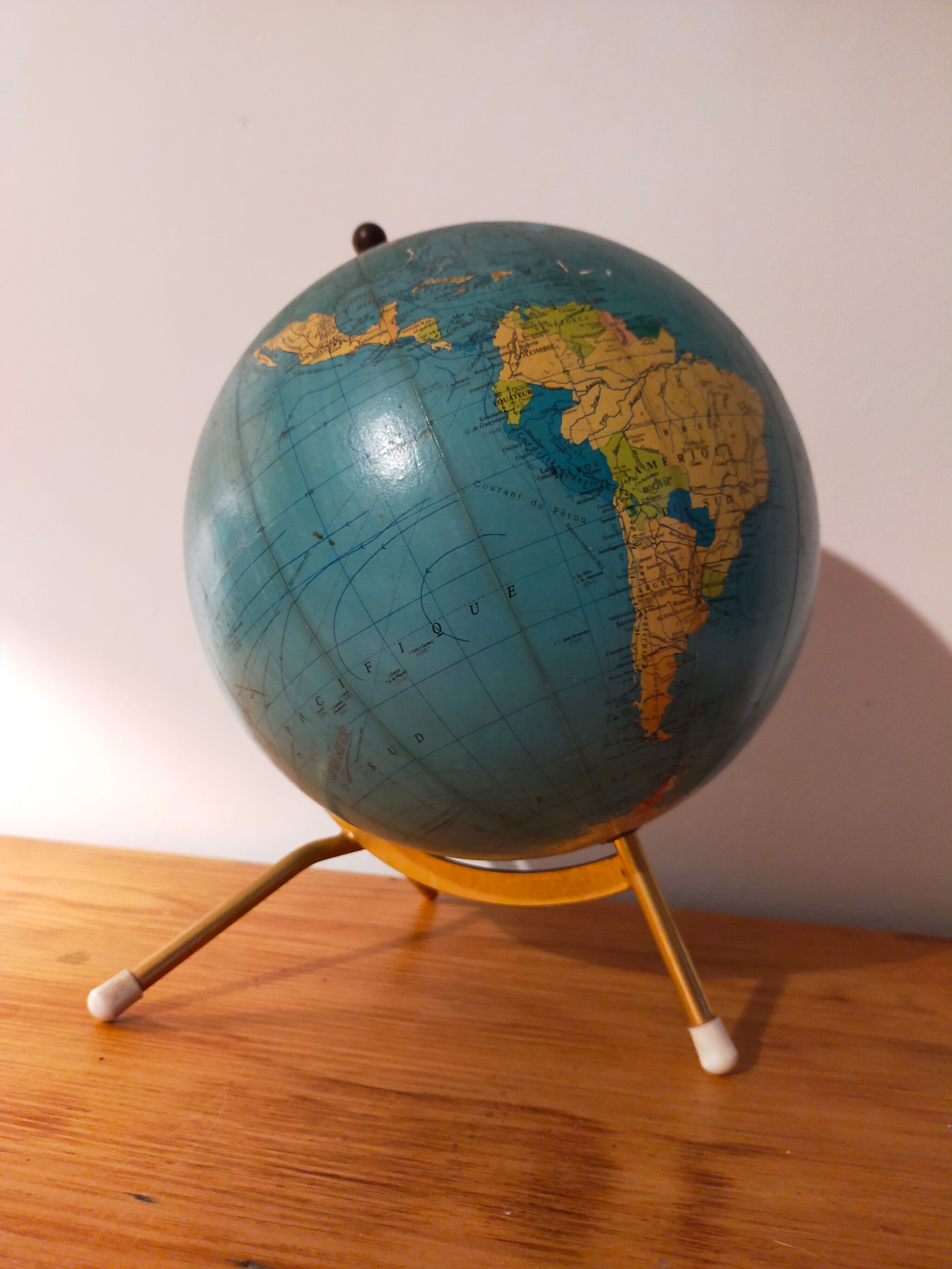 Vintage globe maps taride brass support 60s