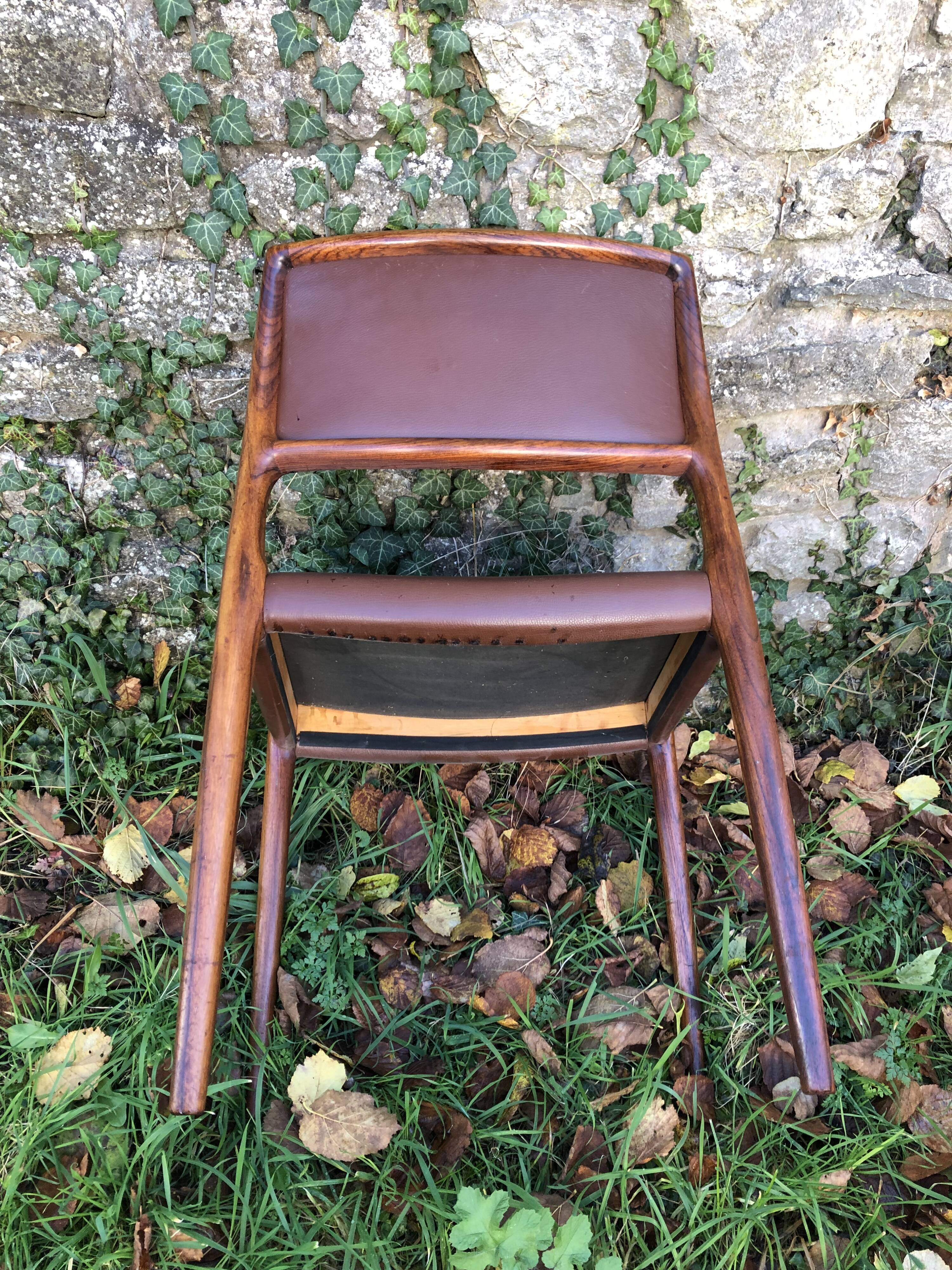 Chairs Niels Otto Møller model 80 brown leather and rosewood 60s