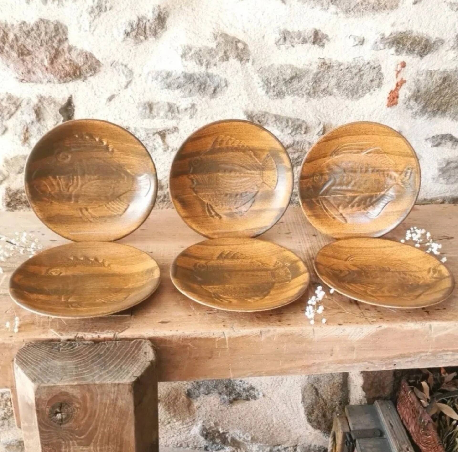 6 Assiettes Robert Picault, décor poisson