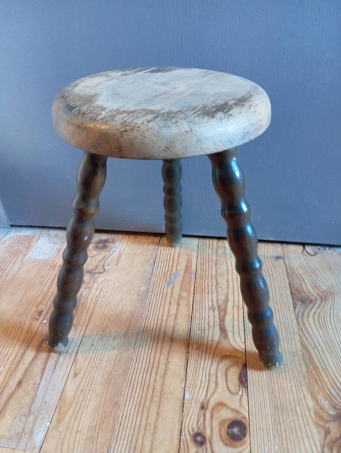 1950s solid wood tripod shepherd's stool