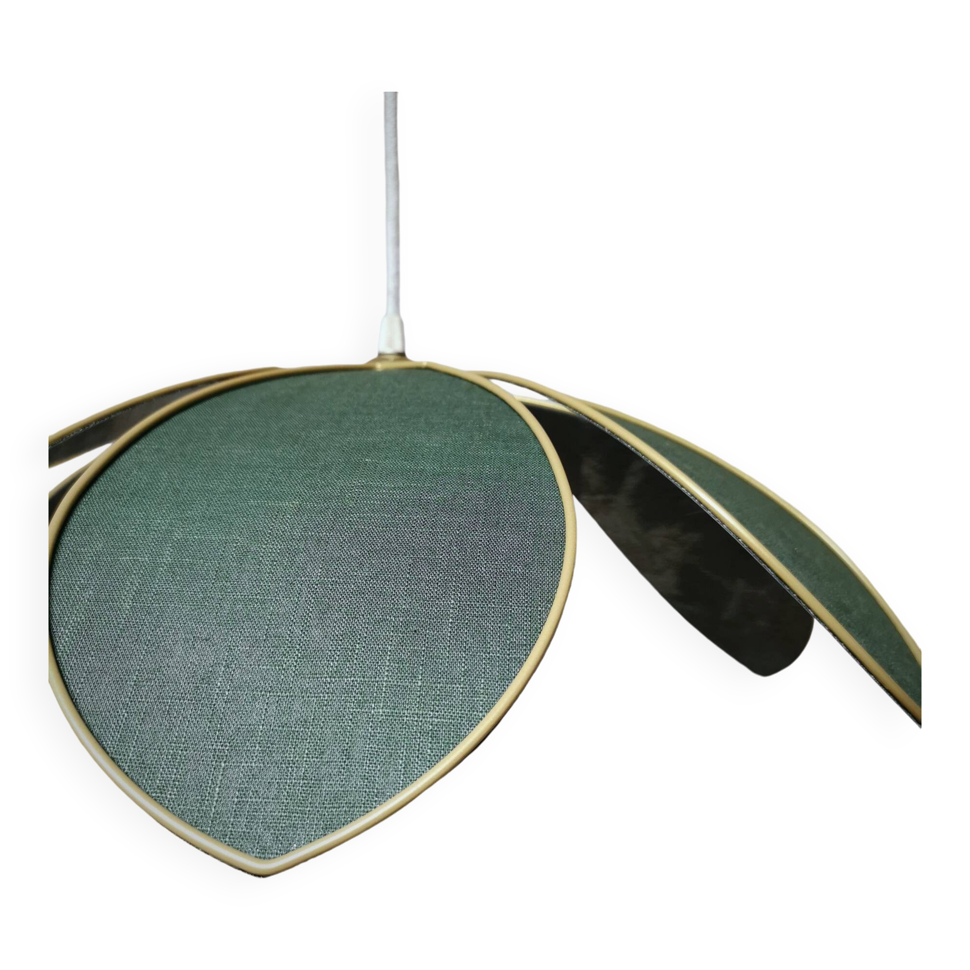 Flower suspension metal structure 6 petals in fir green linen