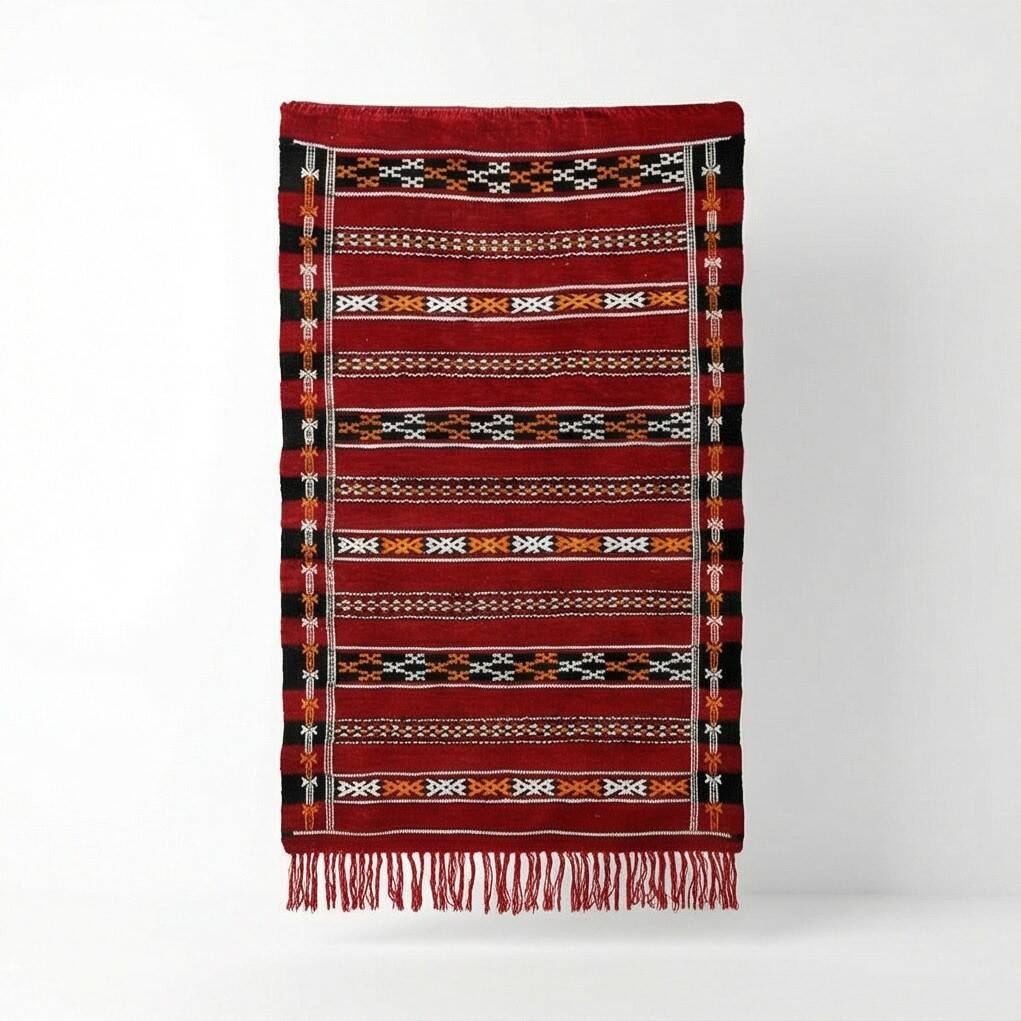 Red ethnic kilim rug, Morocco