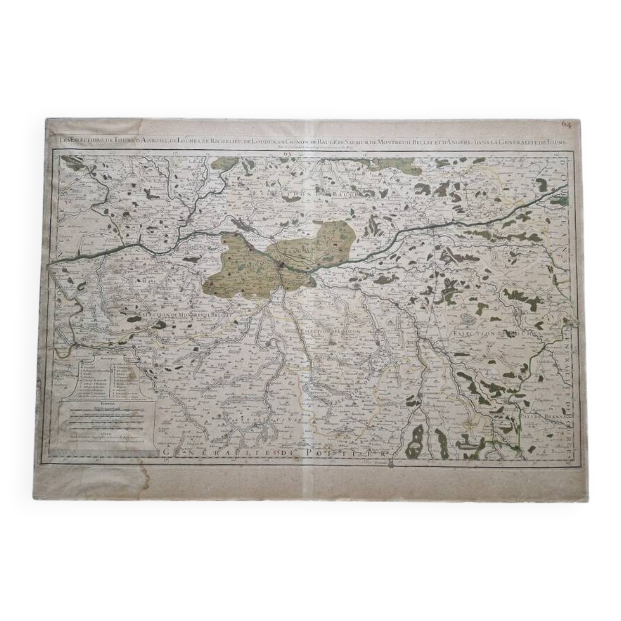 Gravure carte des élections de Tours et ses environs par le seigneur Jaillot, 1711