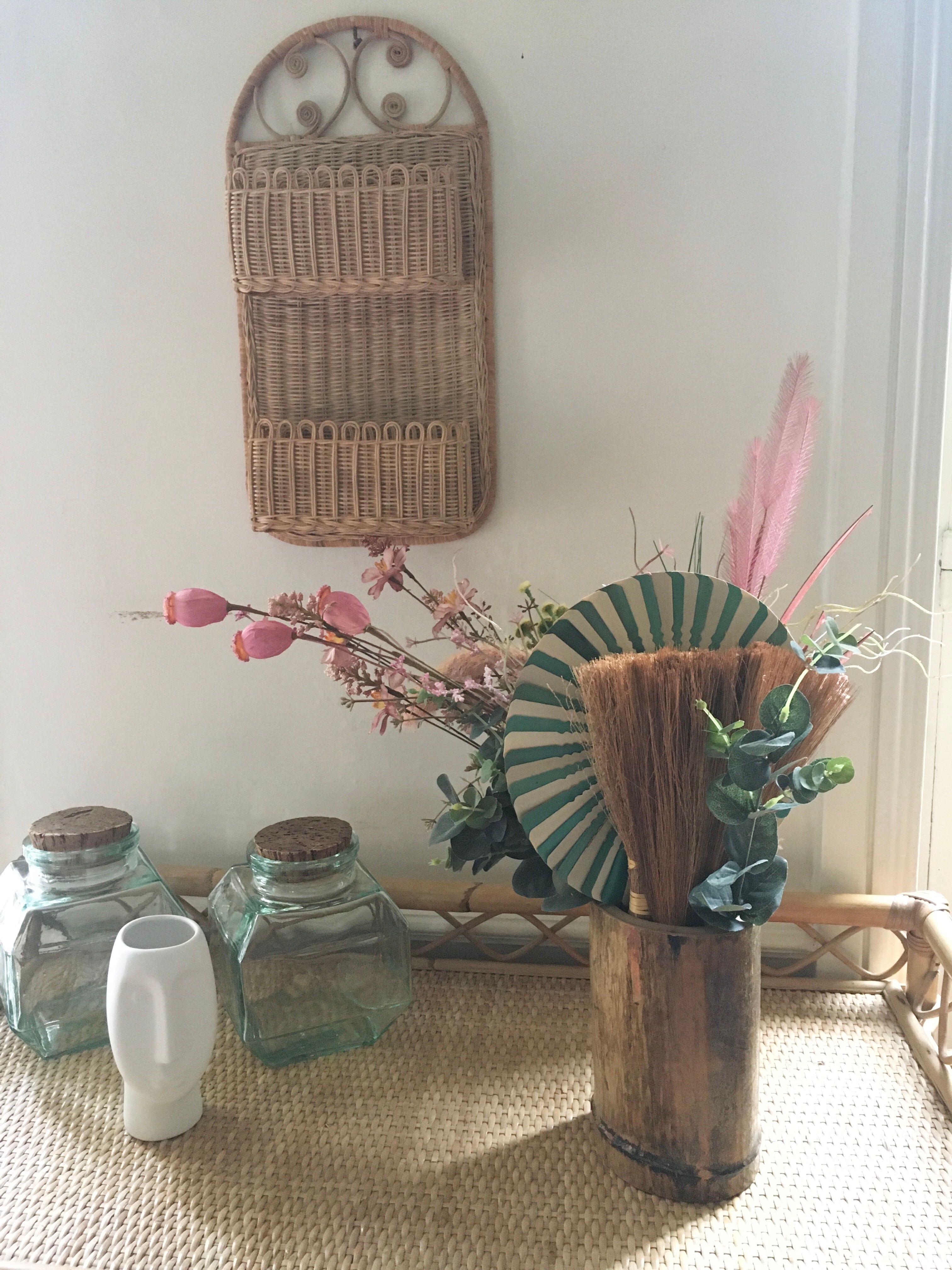 Natural rattan wall shelf