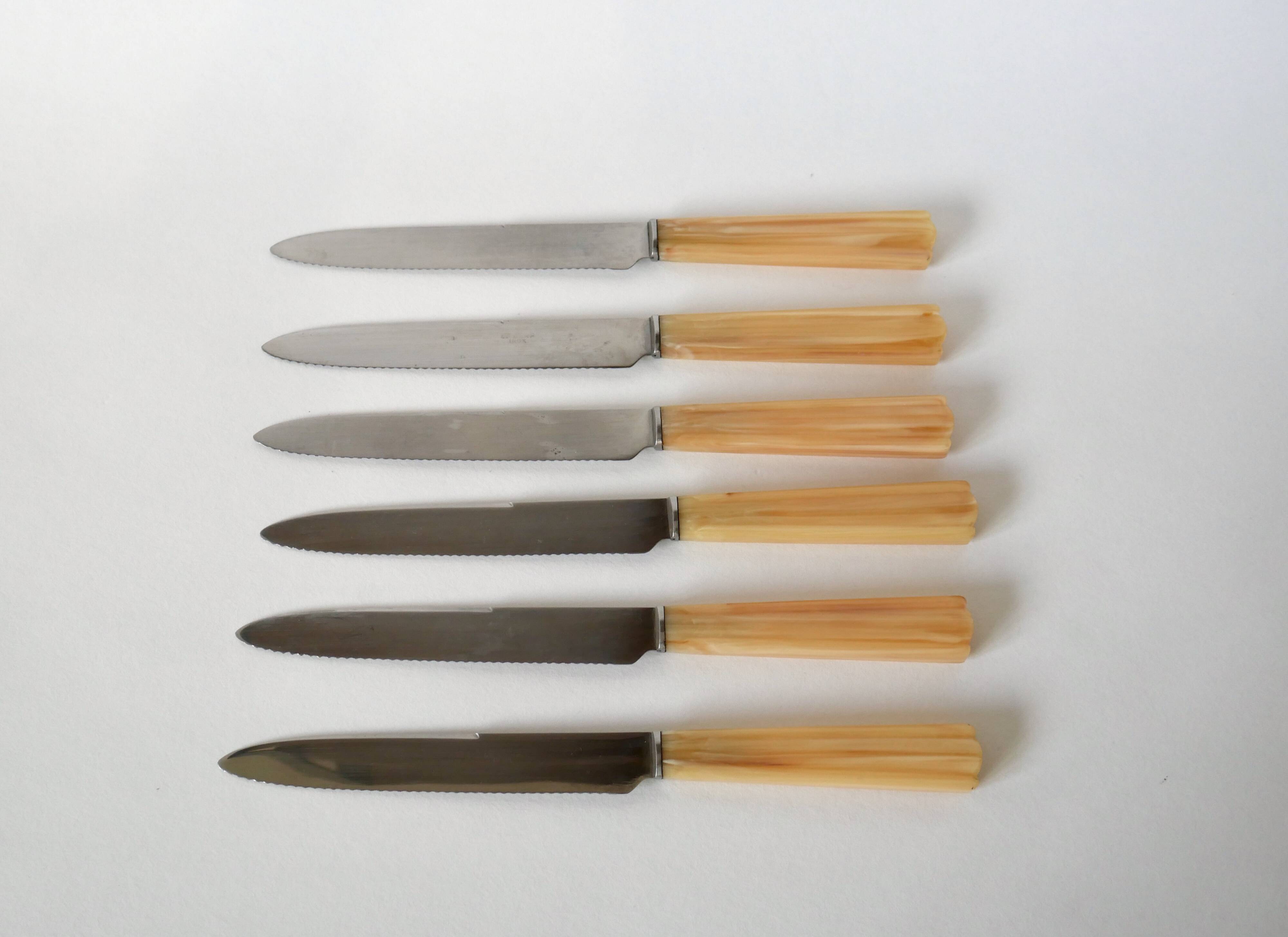set of 6 large bakelite toothed knives 1960