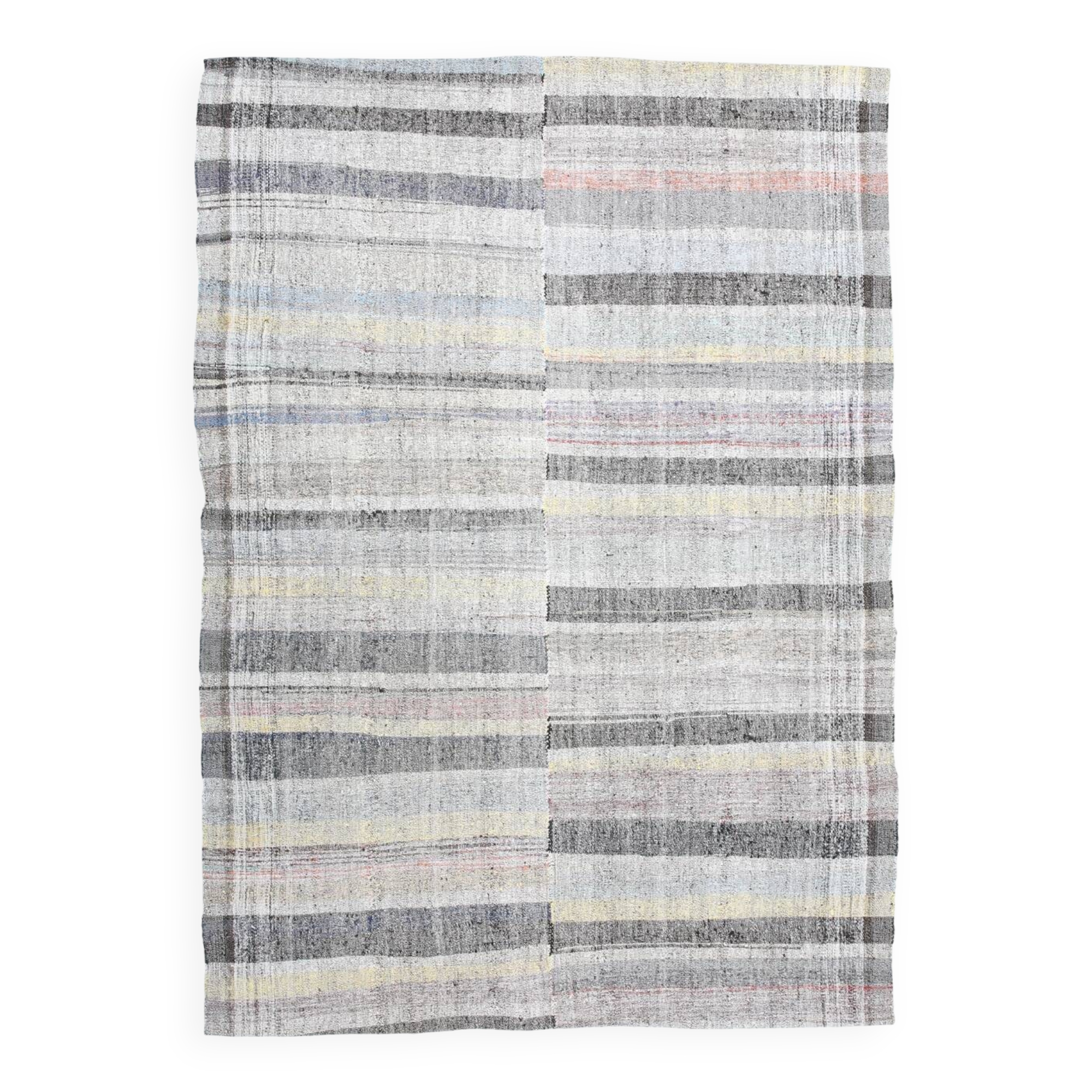 7x10 Yellow Black Striped Vintage Rug, 220x304Cm