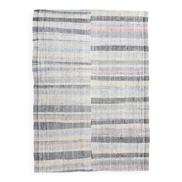 7x10 Yellow Black Striped Vintage Rug, 220x304Cm