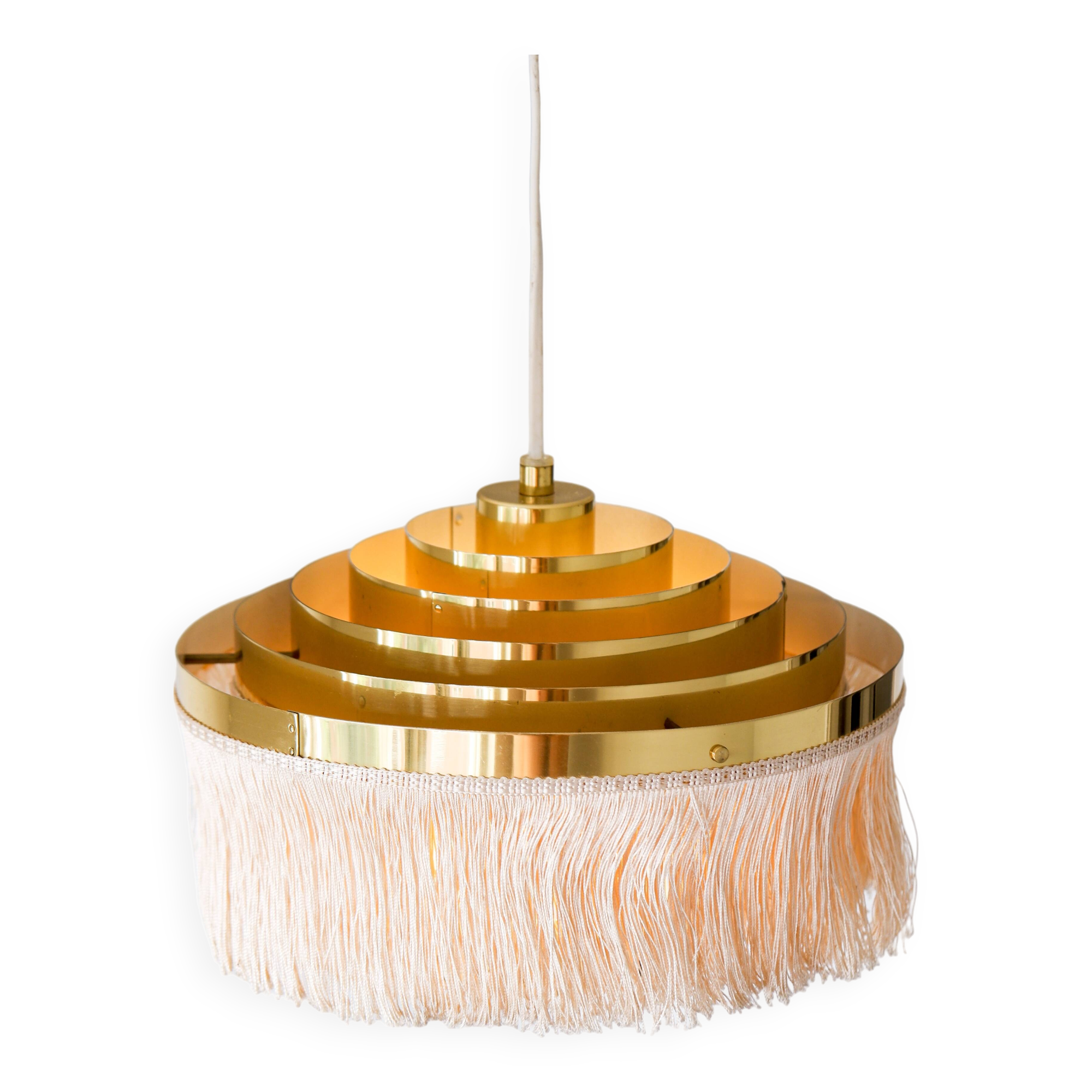 Hans Agne Jakobsson silk and brass fringe pendant circa 1960.