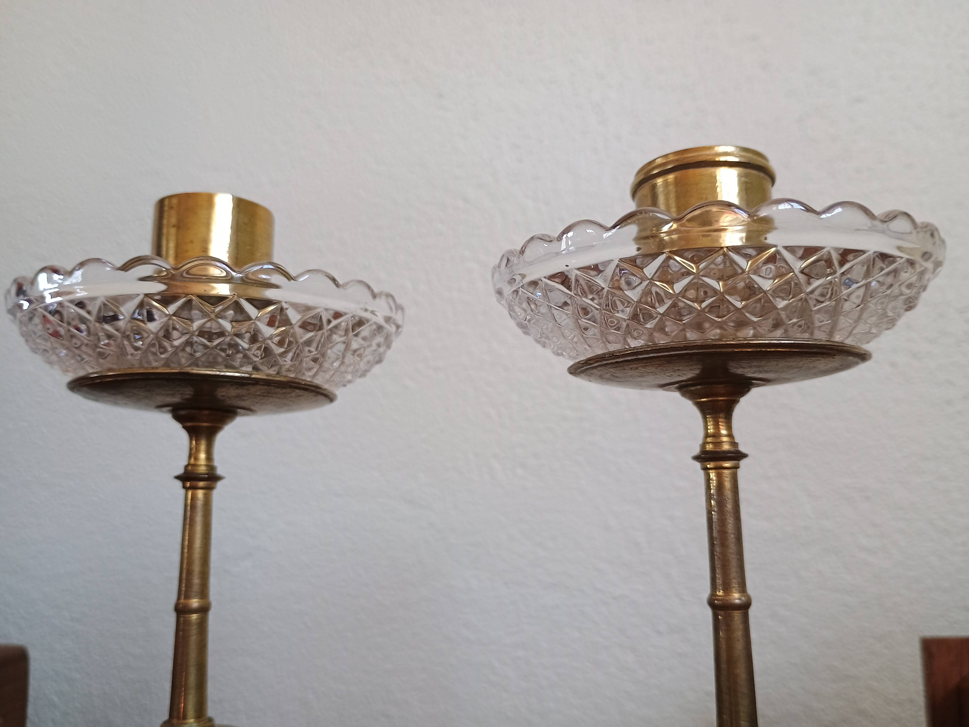 Pair of brass and glass candlesticks - centerpiece -