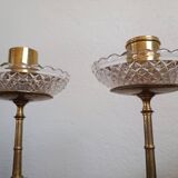 Paire de bougeoirs laiton & verre - centre de table -
