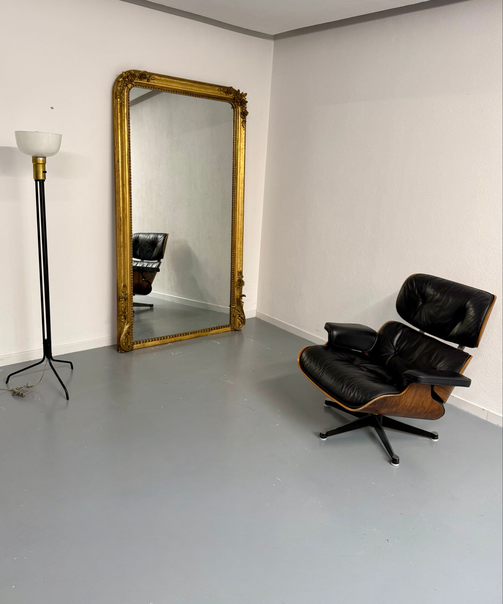 Large Napoleon III mirror with wooden gilded frame, 19th century, 200 cm.