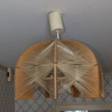 Vintage Scandinavian wood and raffia pendant chandelier