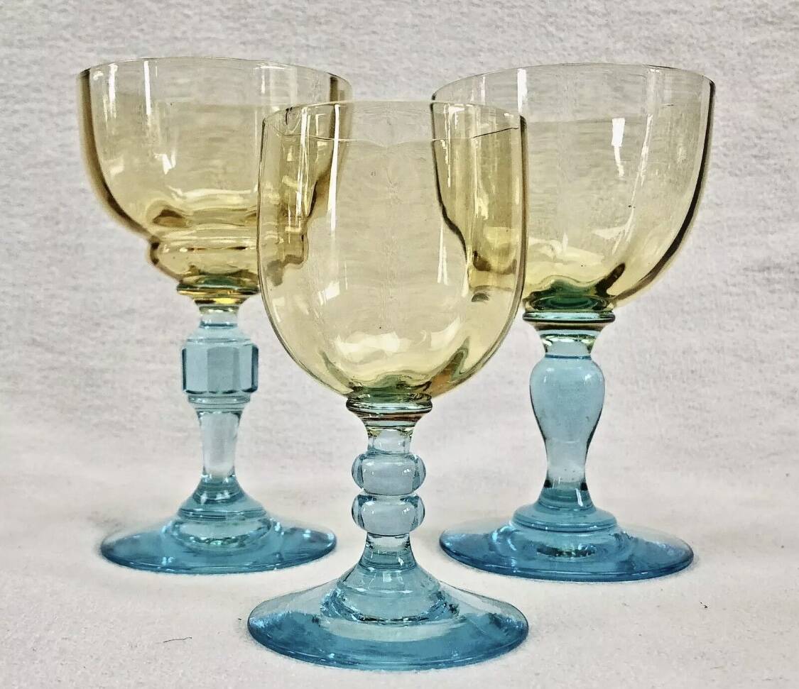 6 anciens verres à vin eau bicolores George Sand
