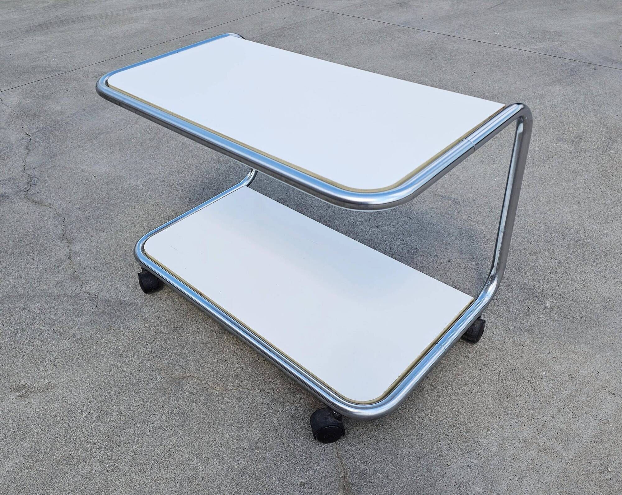 Tubular side table with 2 levels in Bauhaus style, tubular steel, 1970s.