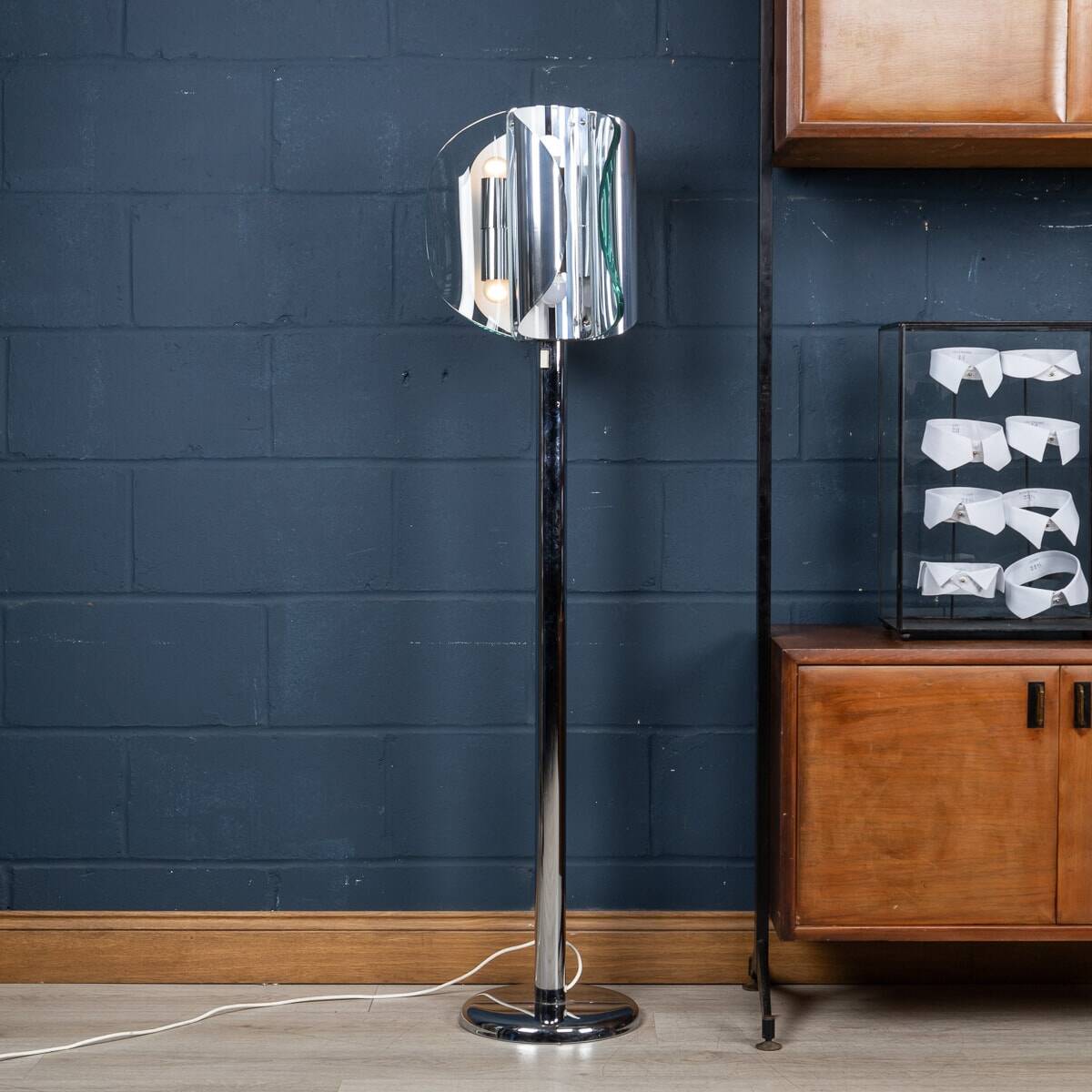20th century italian chrome & glass floor lamp attributable to max ingrand