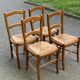 4 chaises bois massif blond chêne moyen satin et paille