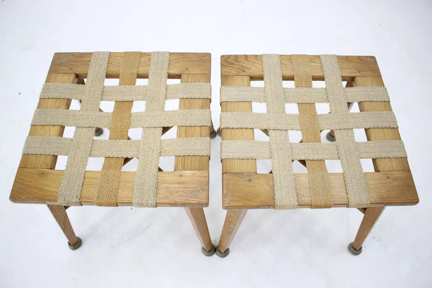 Pair of mid-century beech stools, Czechoslovakia, around 1950s