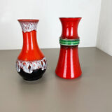 Set of 2 Multi-Color Fat Lava Op Art Pottery Vase Made by JASBA Ceramics Germany
