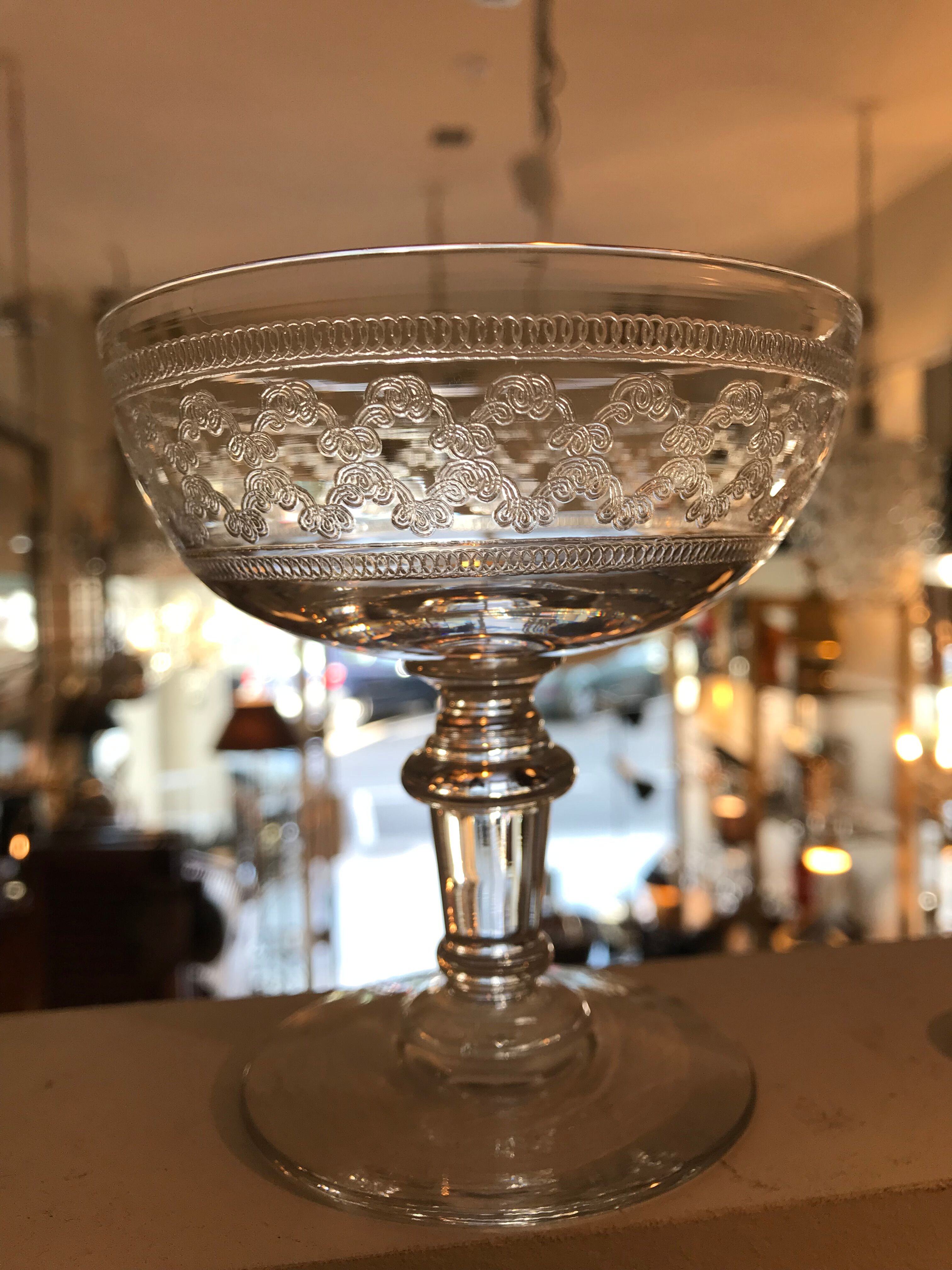 4 old glass champagne cups