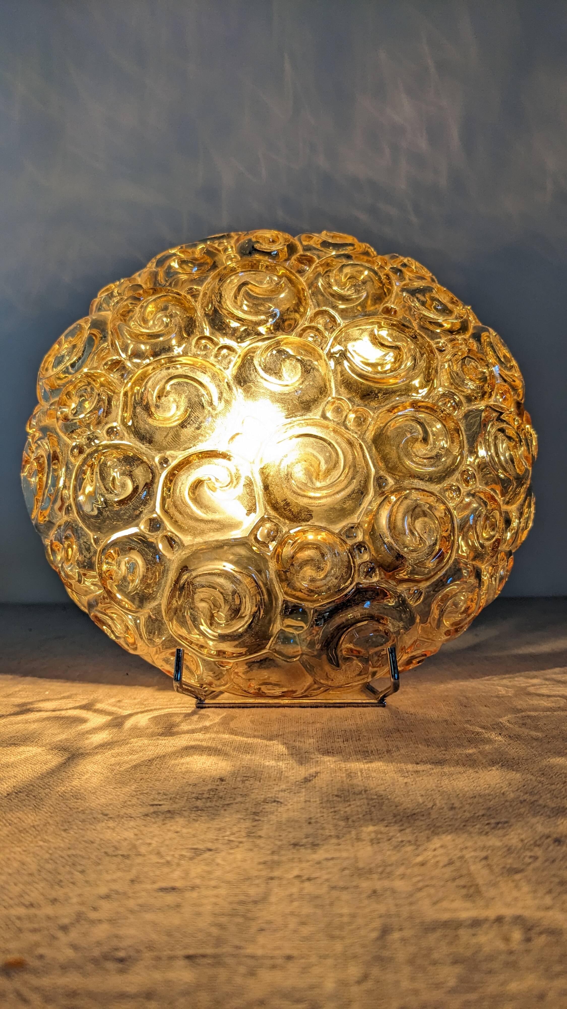 Amber glass bubble style ceiling light, France circa 1970.