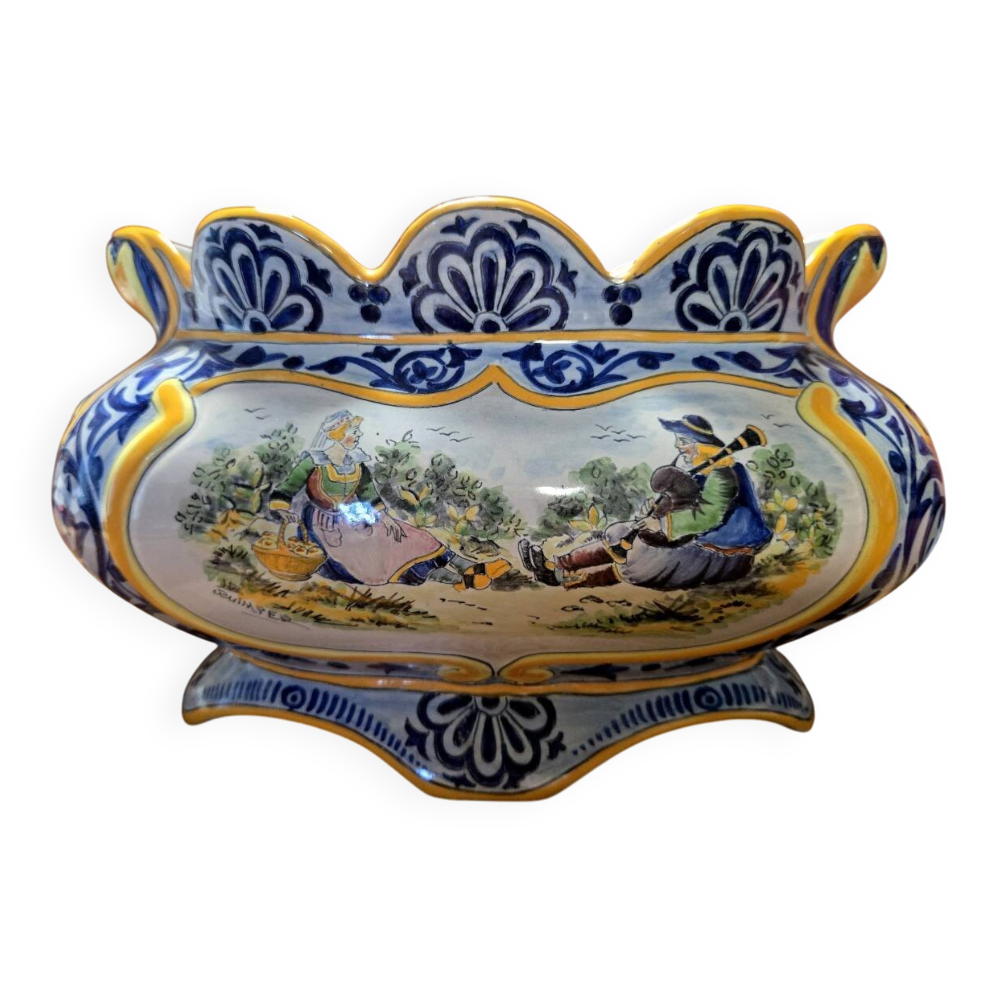 Henriot Quimper: large painted faience planter