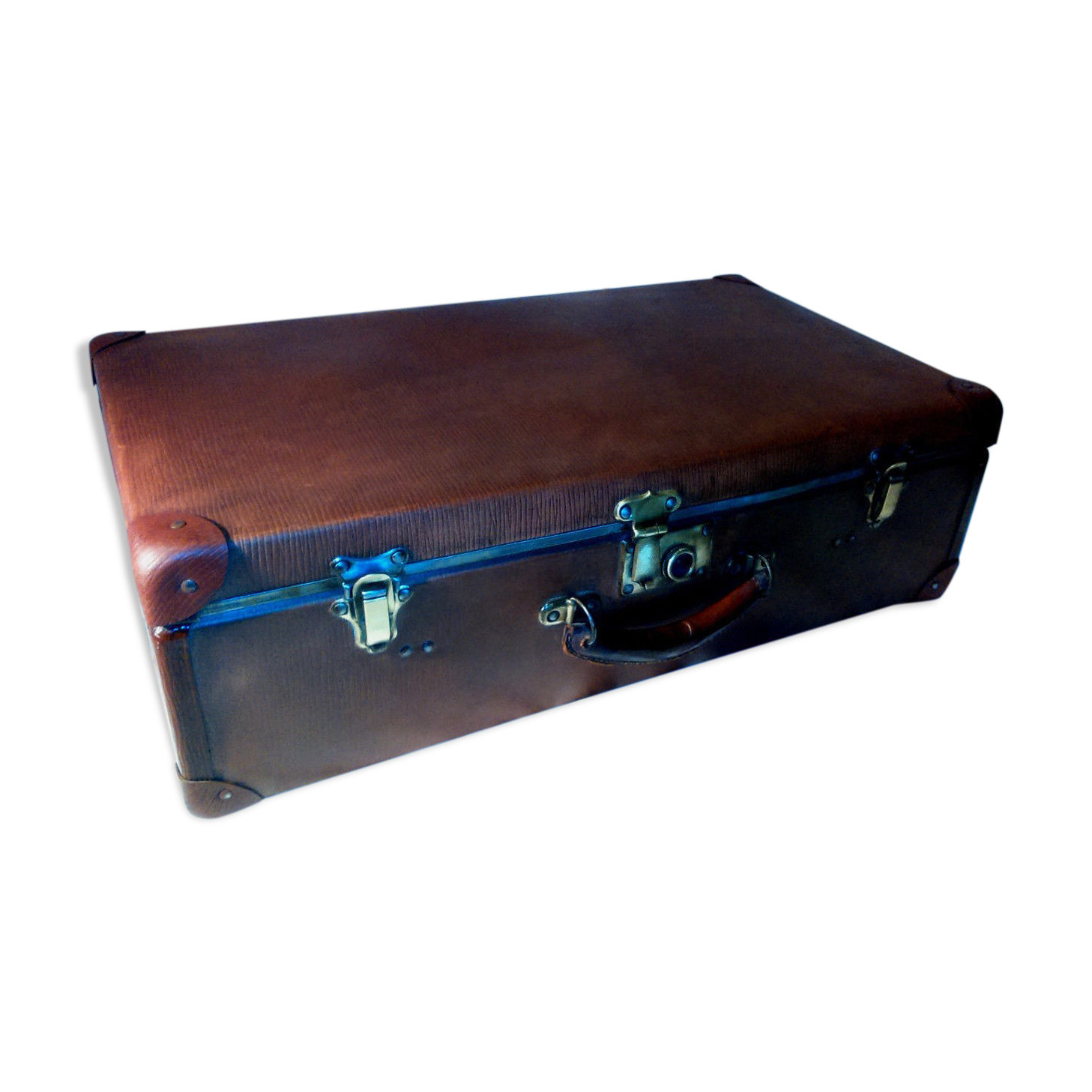 Old vintage black and white cardboard storage suitcase travel