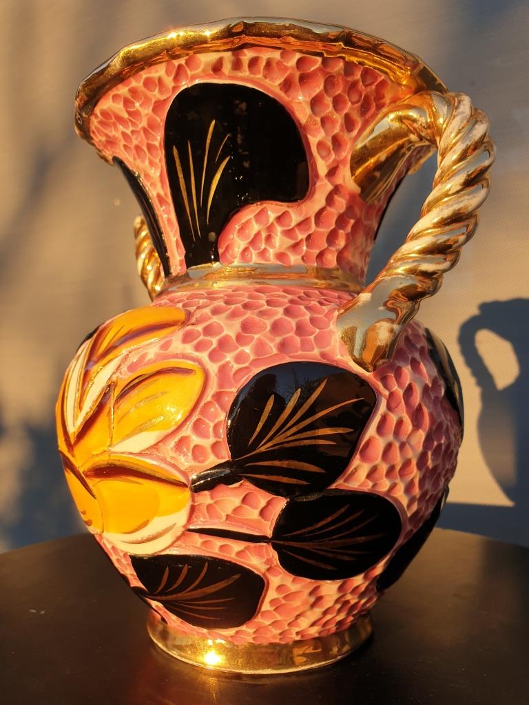 Vase Vallauris 1950 rose noir et jaune