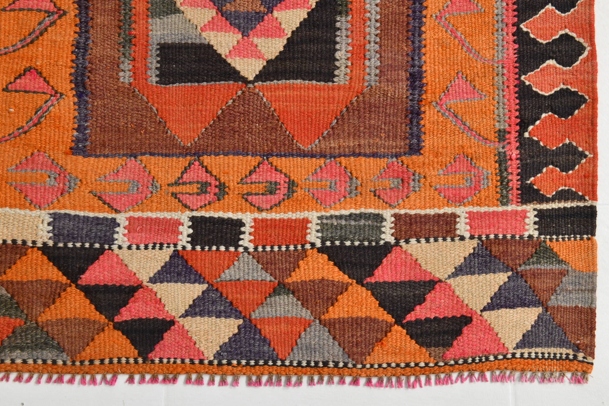 3x11 Orange & Brown Kilim Runner Rug, 88x330Cm
