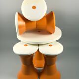 Space Age Stools and Table Set – Orange & White Plastic, Vintage Italian St
