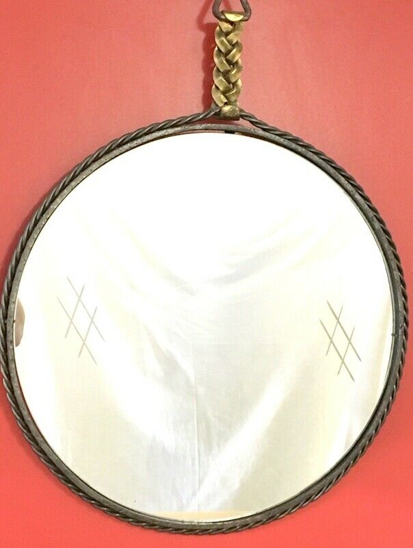 Mirror medallion suspended by a braid forged unique craft 64cm