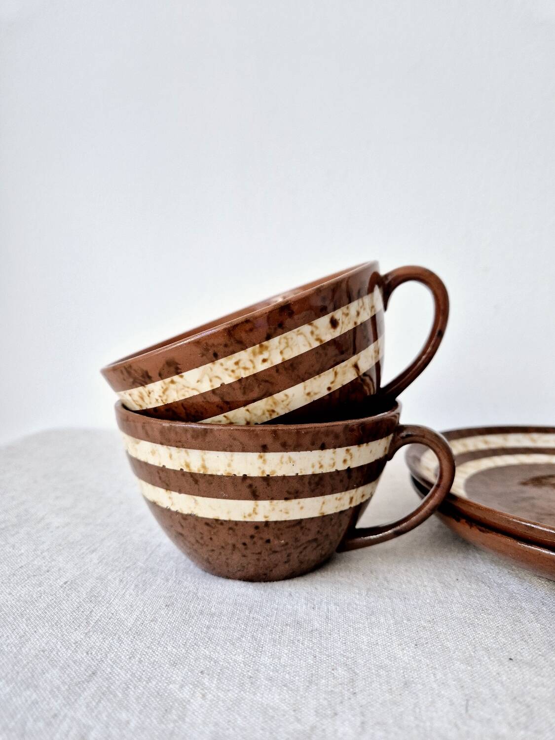 Set of 2 cups + 2 stoneware plates "Mary" - Digoin Sarreguemines Vintage