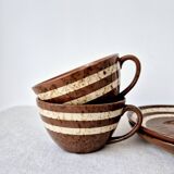 Set of 2 cups + 2 stoneware plates "Mary" - Digoin Sarreguemines Vintage