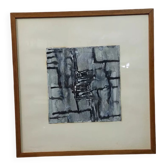 Abstract painting rulo 1968 mixed technique paper frame