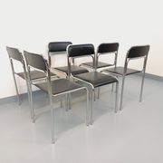 Set of 6 vintage Italian stackable chairs in chrome metal and skai.