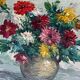 Tableau: oil on canvas - still life with a bouquet of dahlias