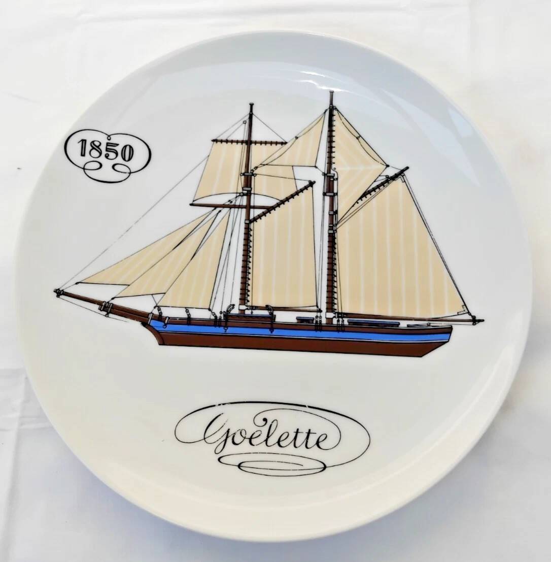 Auteuil Porcelain - Set of 6 Flat Plates - Nautical Theme