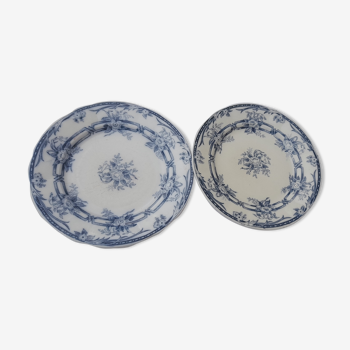 2 assiettes plates en faïence de Sarreguemines modèle Cérès XIX ème diam 24,5 cm