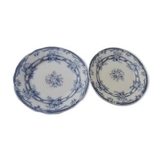 2 assiettes plates en faïence de Sarreguemines modèle Cérès XIX ème diam 24,5 cm