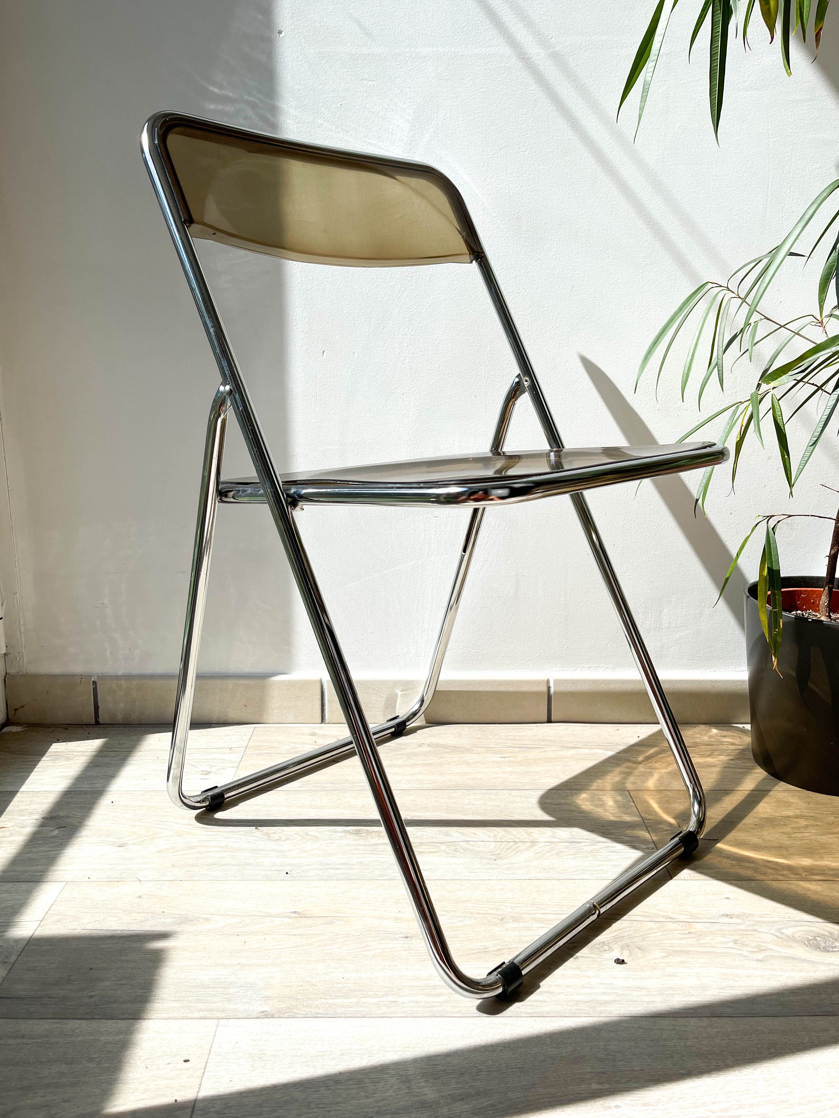 Folding chair chrome and plexi smoked 70s