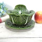 Bowl and plate in the shape of cabbage leaf, made in Portugal