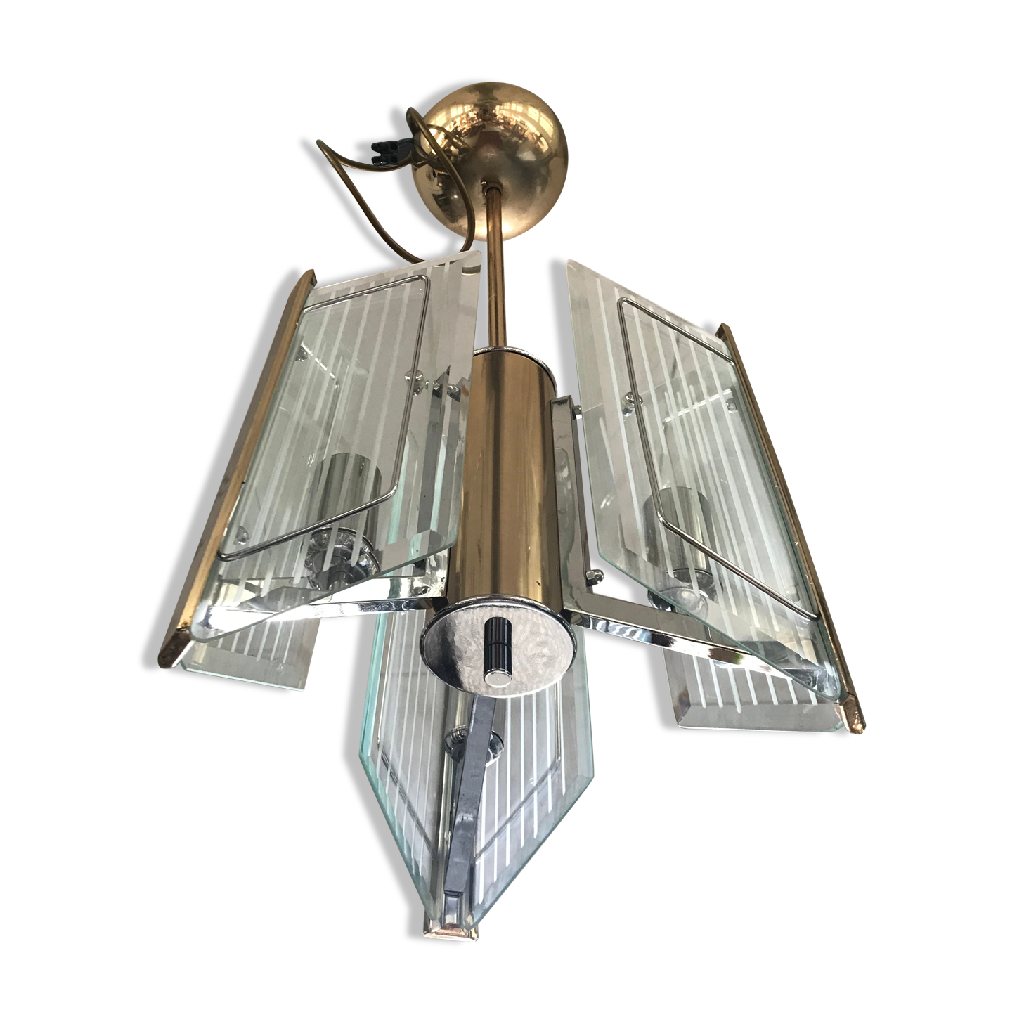 Chrome brass chandelier and cut crystal